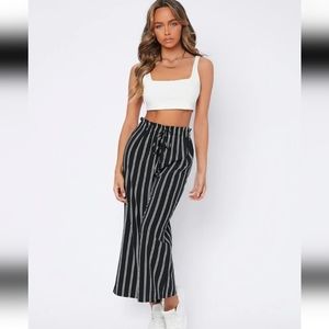 Cropped striped tie waist pants
